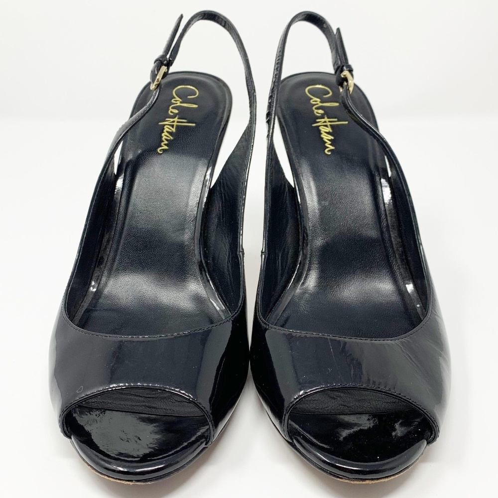 Cole Haan Black Patent Leather Open Toe Heels Size